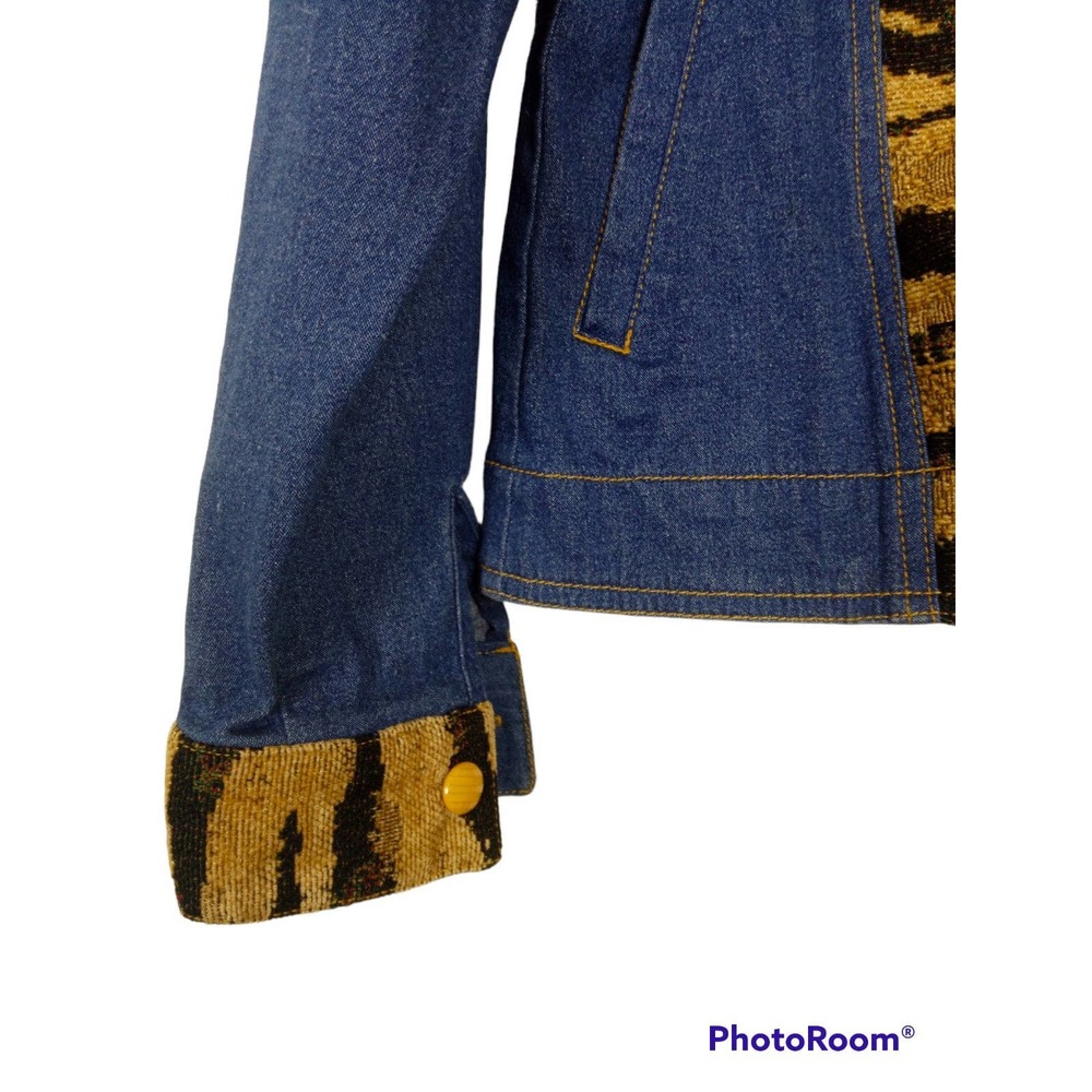 Y2K Erin London Stretch Denim Zebra Jacket Small Wild Animal Print Jean Bratz - Picture 4 of 8